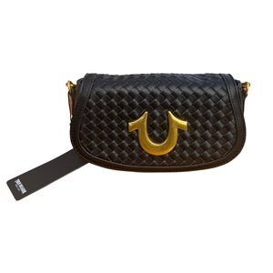 True Religion Black and Gold Crossbody Bag